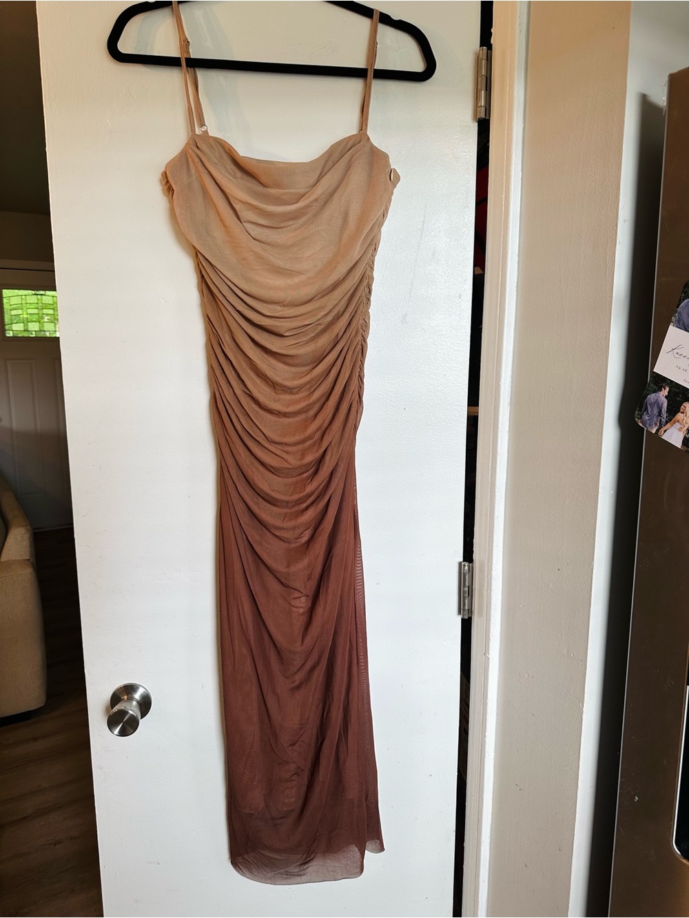 Cider Mesh Gradient Ruched Maxi Dress